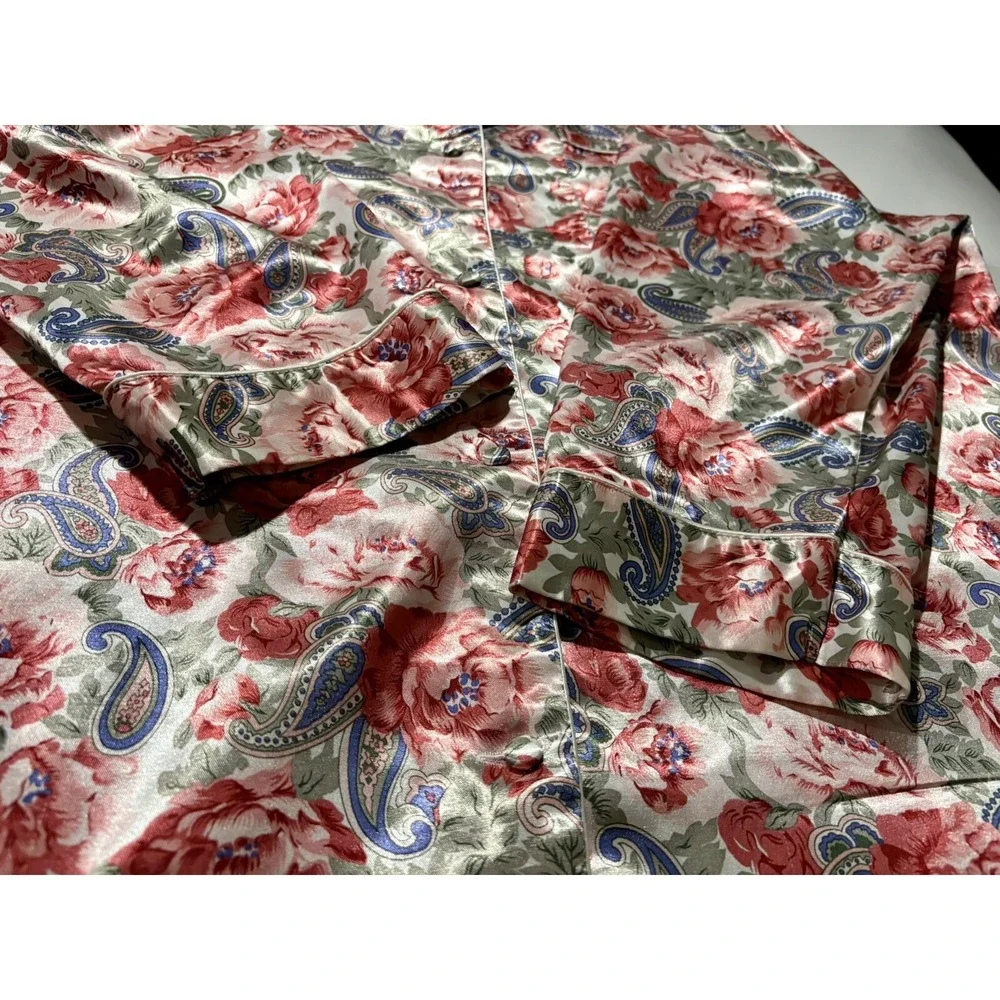 Floral Robe Roses & Paisley LS Buttons Collar Daford XL Cottagecore EUC Lounge
